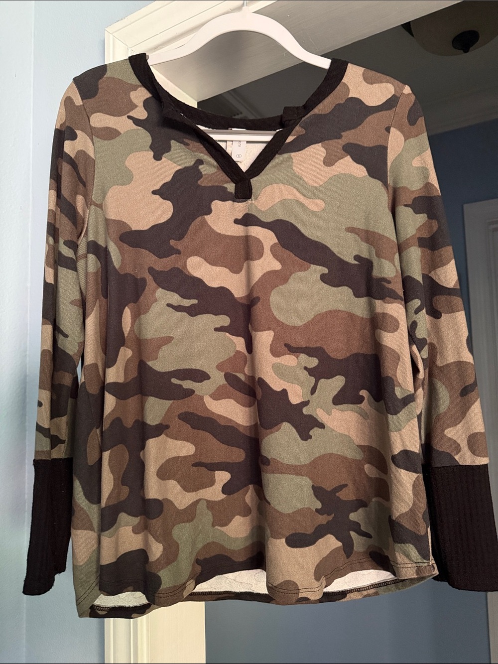 Honeyme Camo Long Sleeve Top in Green, Brown, Tan
